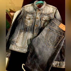 Rare! Ricky/Jimmy cable-stitch denim-set in “MIDNIGHT WAREHOUSE”wash,size 31 & M